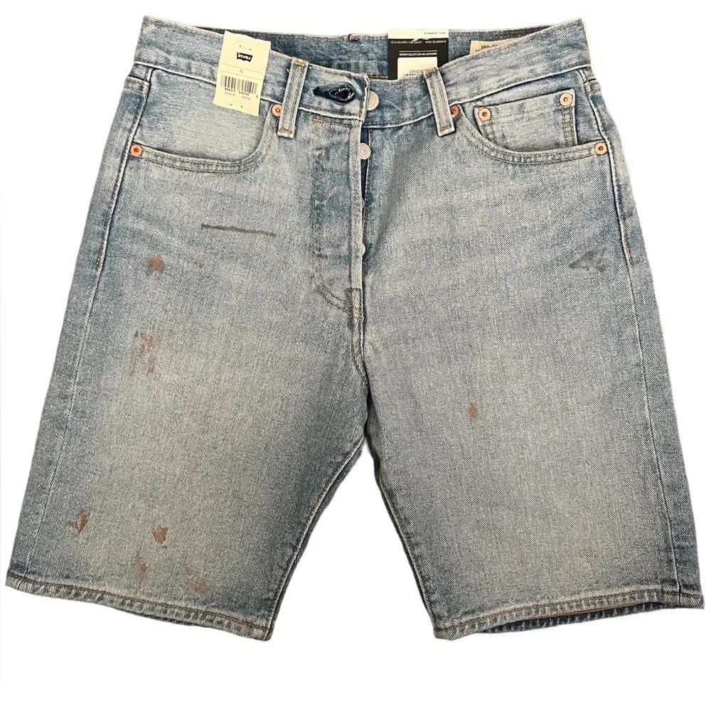 Levi's 501 Button Fly Stretch Paint Splatter Thrashed Destroyed Shorts Sz 28 Nwt